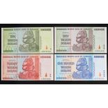 Africa, Zimbabwe - 100 Trillion Dollars 2008, and Ten, Twenty and Fifty Trillion, all Uncirculated,