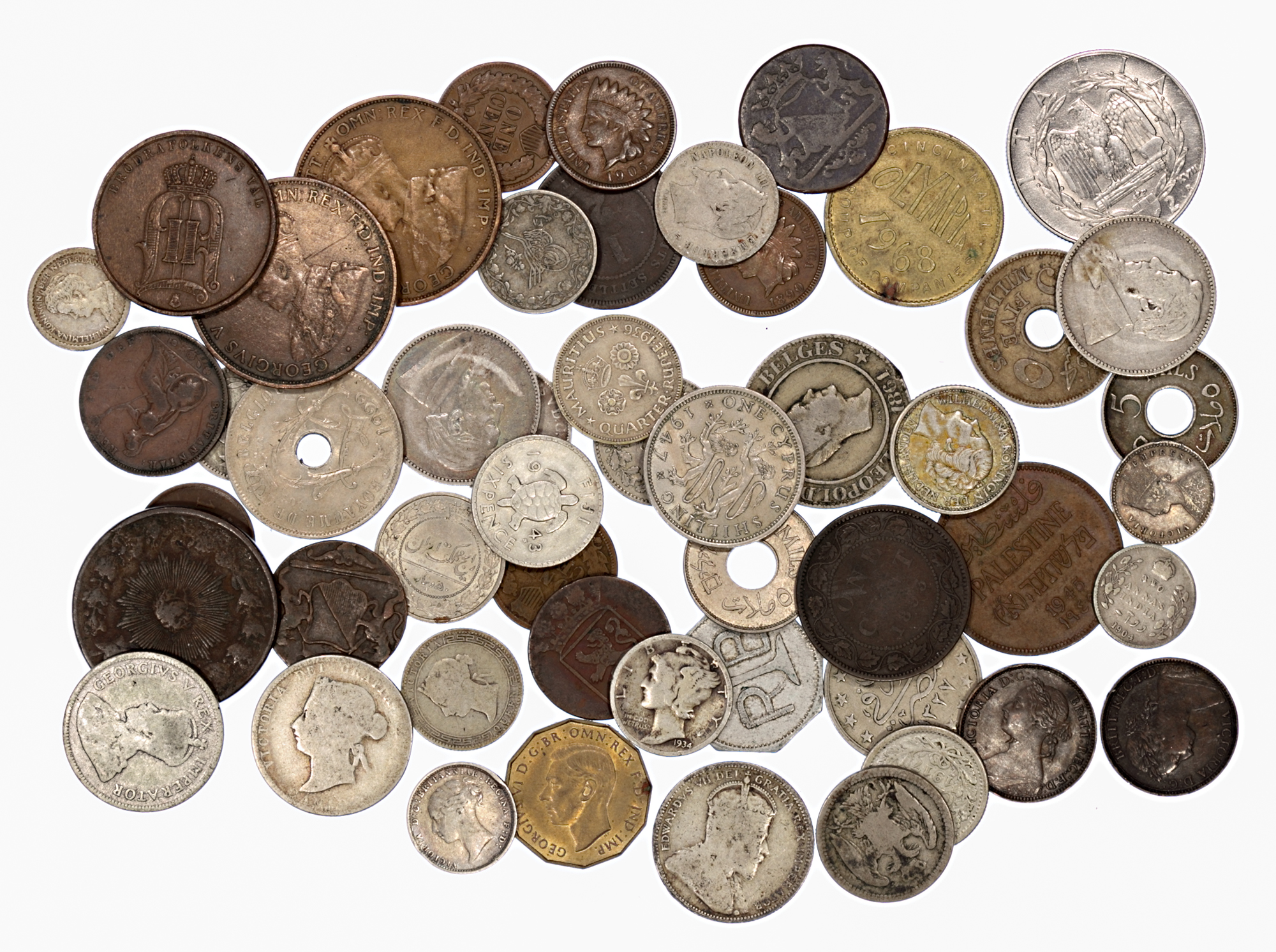 World - Group of coins including silver, British Colonial, USA,