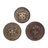 Switzerland - 2 Rappen 1866; 5 Rappen1876; 10 Rappen 1876;