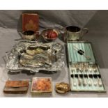 Contents to tray - EPNS tray, EPNS spoons, tongs, plated bowl,