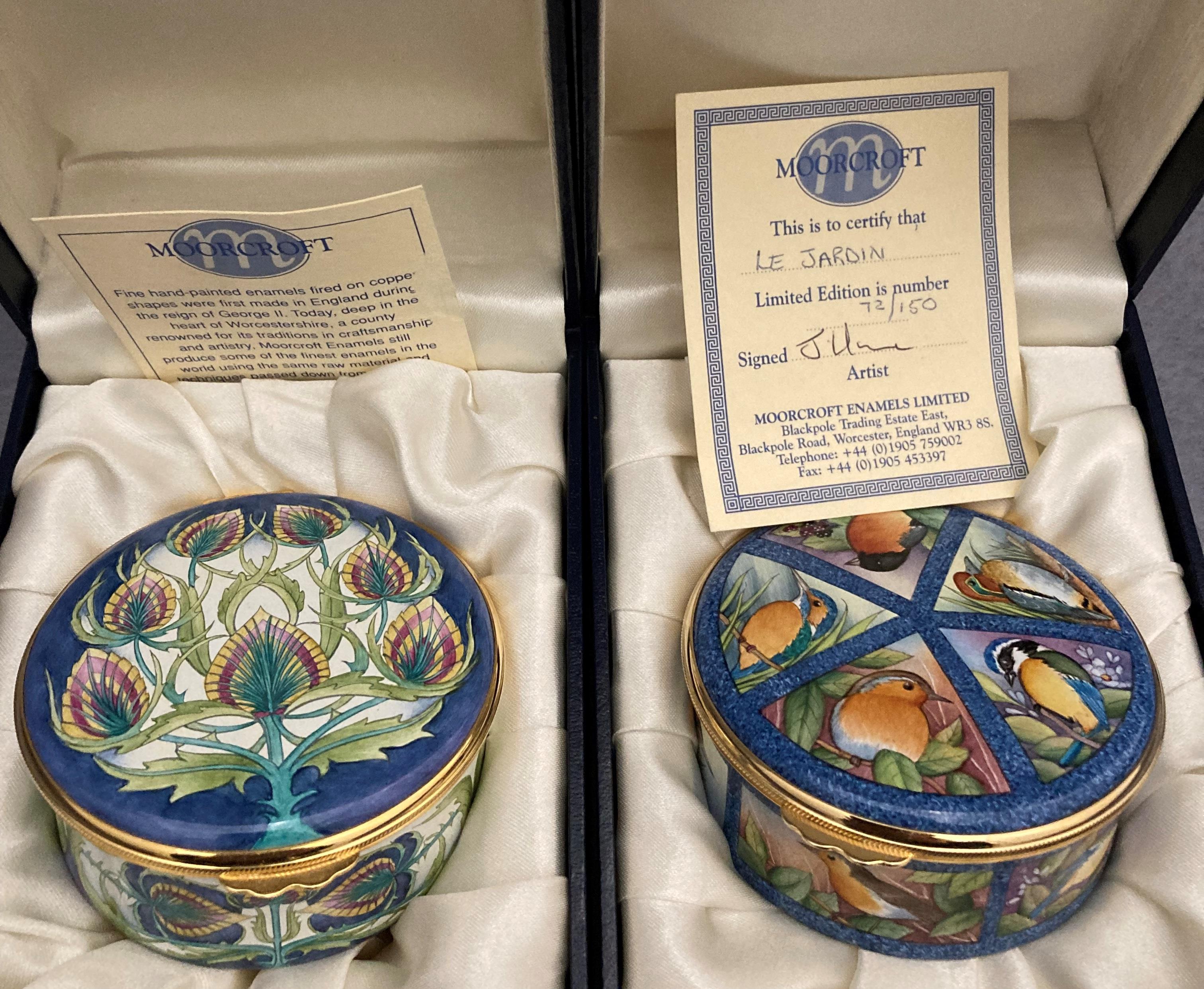 Two boxed Moorcroft round enamel trinket boxes including limited edition no 75/150 and one other - Image 2 of 2