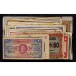 Box of World banknotes, including British Colonial, Far East,