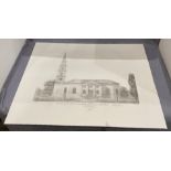 A print taken from the original 1791 copper plate of this view of the church at Horbury designed by