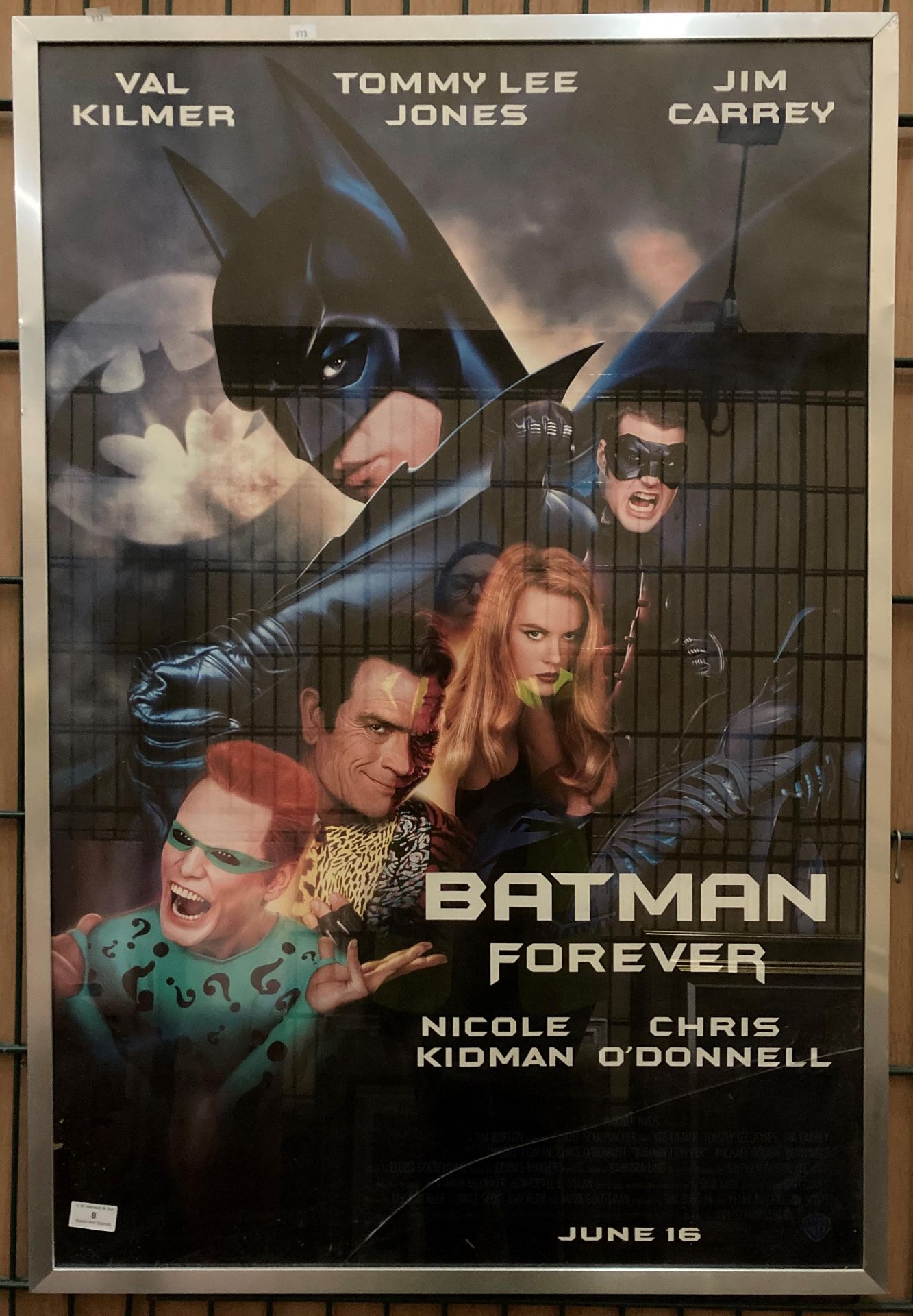 A framed film poster 'Batman Forever' 100cm x 70cm - glass cracked to bottom