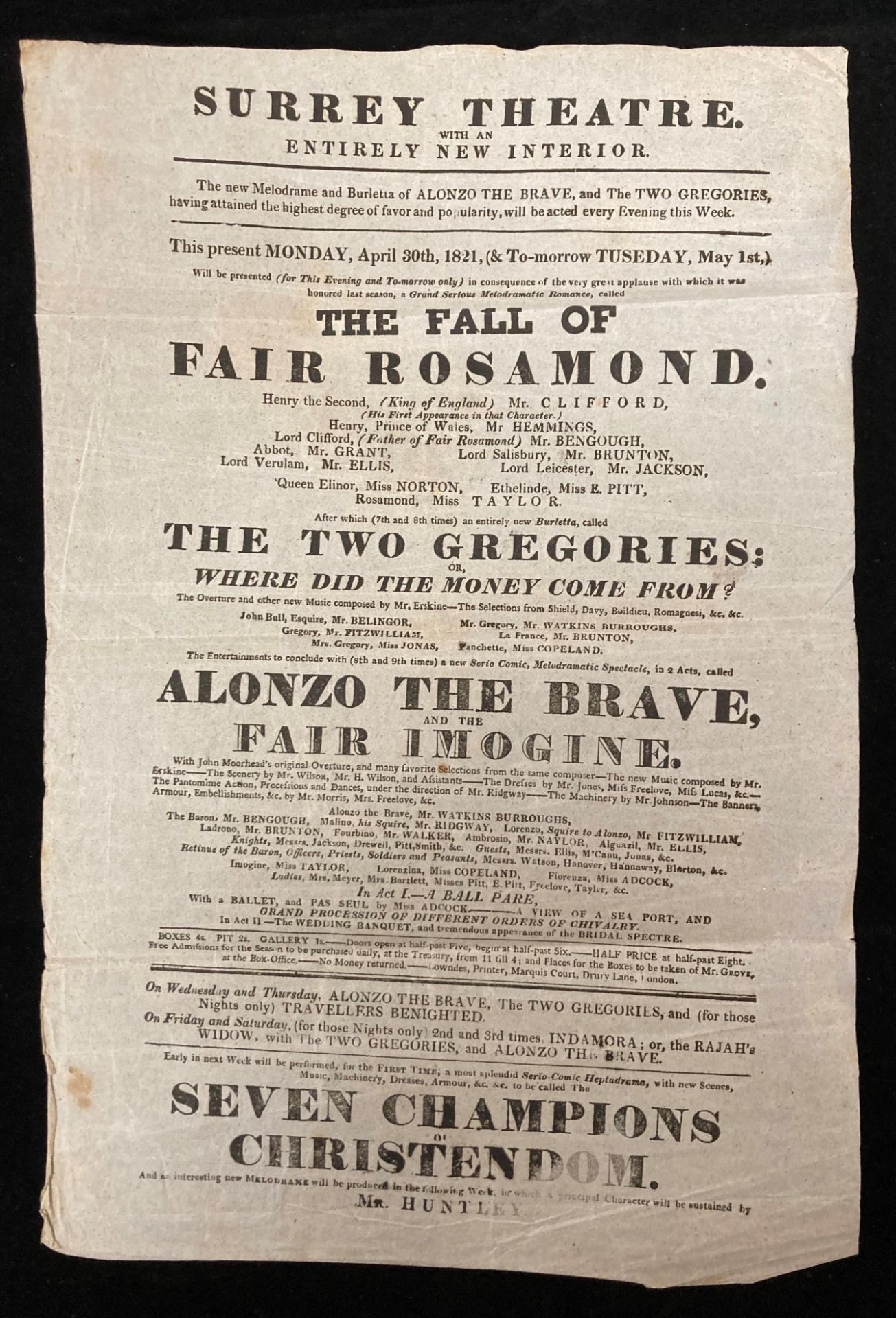 Two theatre posters from the 19th century - Theatre Royal, Drury Lane, - Image 2 of 3