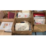 Contents to five boxes - all stamp related French First Day covers, albums,