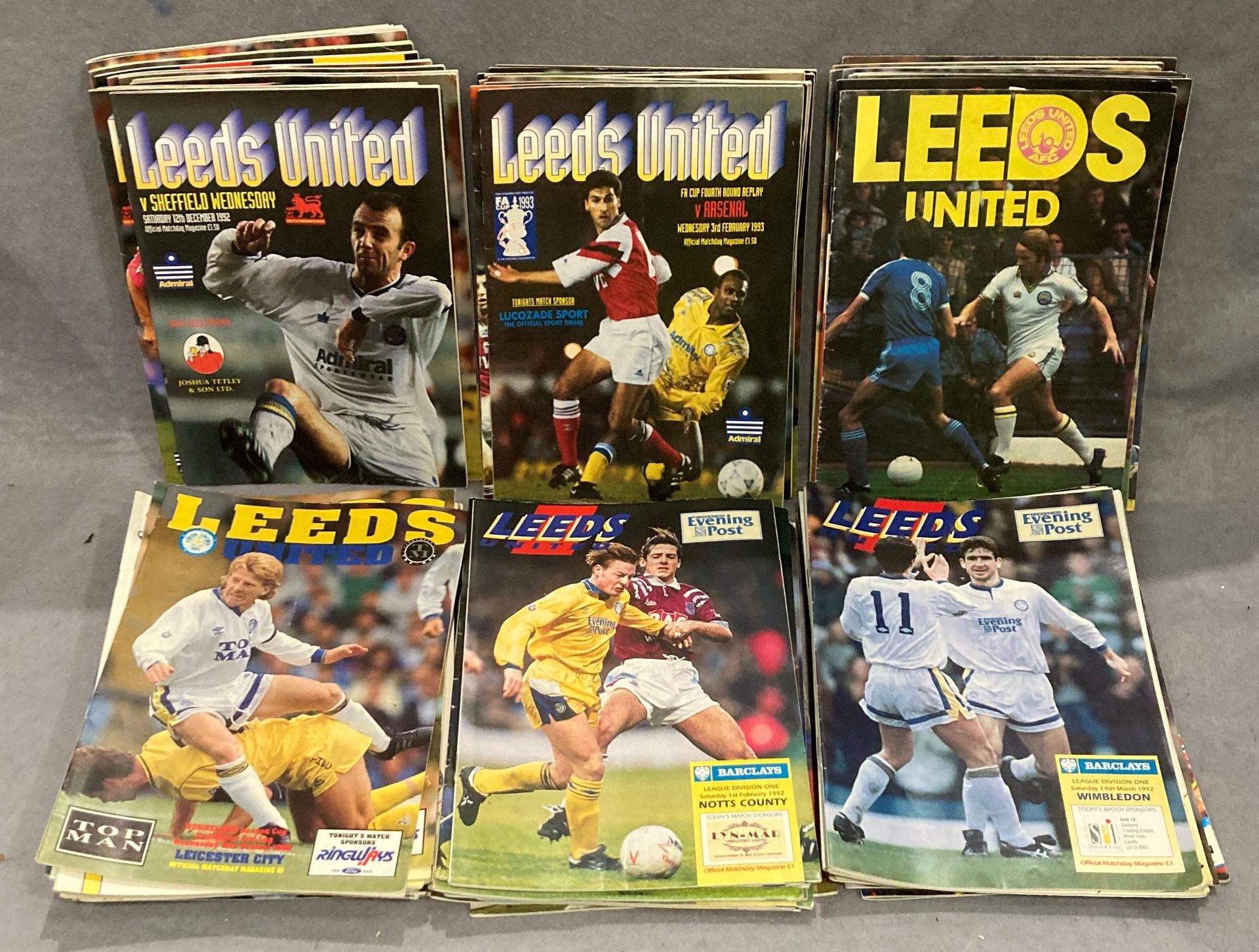 Contents to tray - approximately 70 Leeds United mainly home programmes circa 1990-92 with some