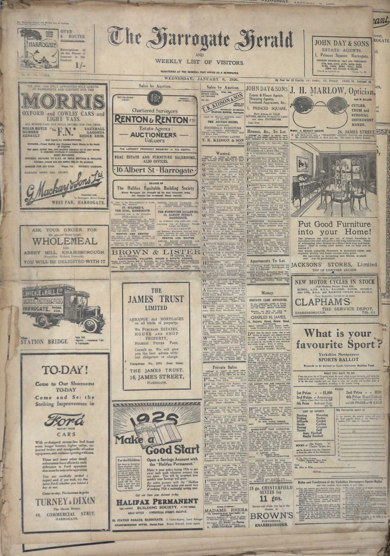 The Harrogate Herald and Weekly List of Visitors No 45 vol LXII - Wed Jan 6th 1926 to Dec 29th - - Image 2 of 9