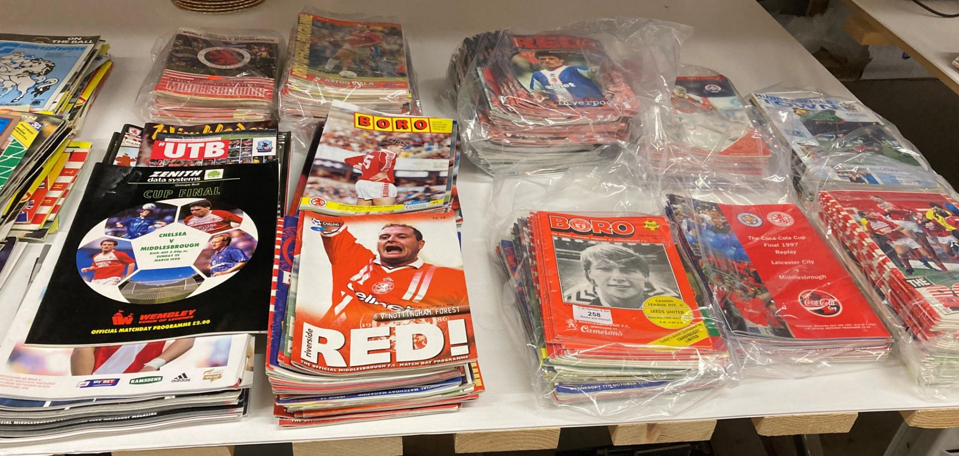 Remaining contents to rack - a large quantity of Middlesbrough mainly home but some away programmes,