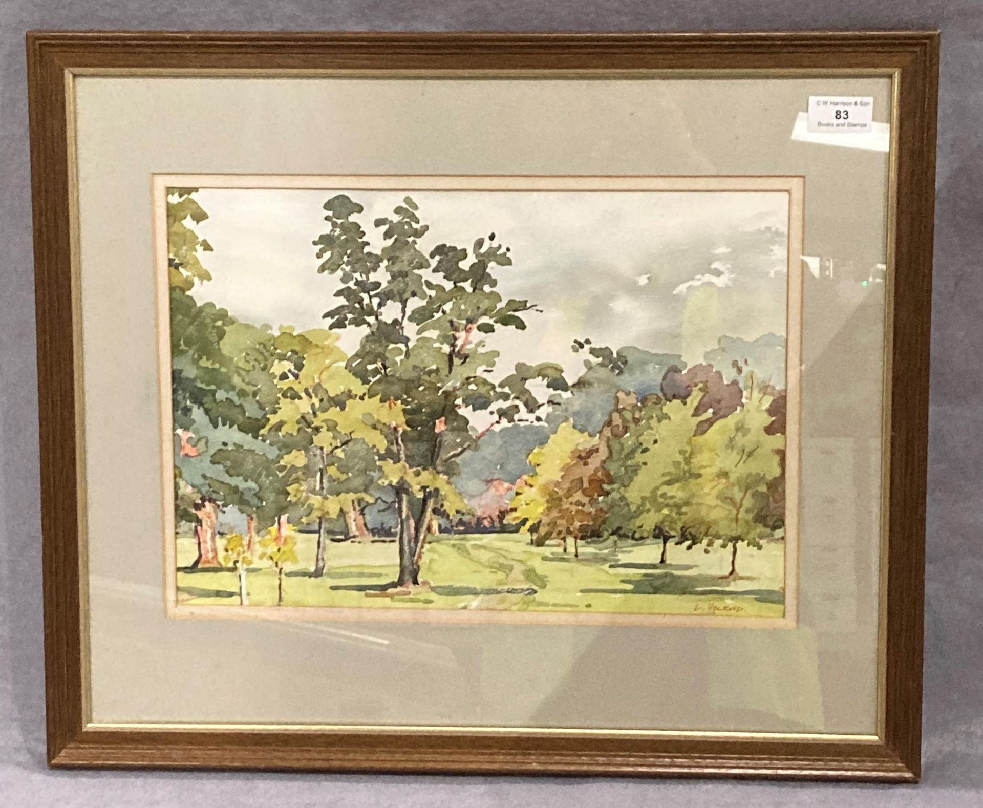 L Holroyd framed watercolour 'Trees in Bretton Park' 27cm x 39cm