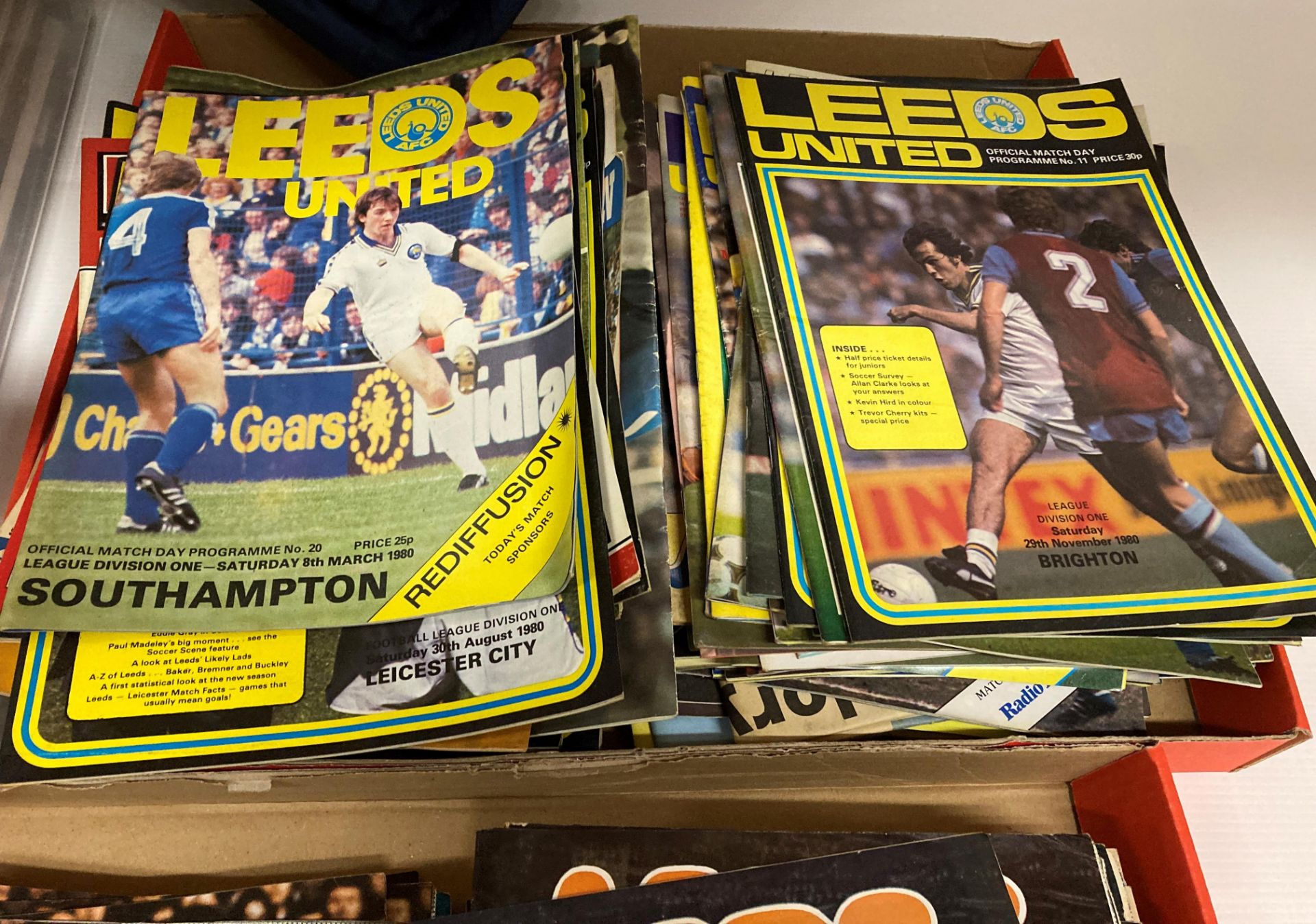 Contents to three lids and a plastic box mainly Leeds United programmes - 1980's, - Image 4 of 5
