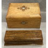 A walnut box with Mother of Pearl escutcheon - blue velvet lining and wooden tray 10½" x 8" x 5½"