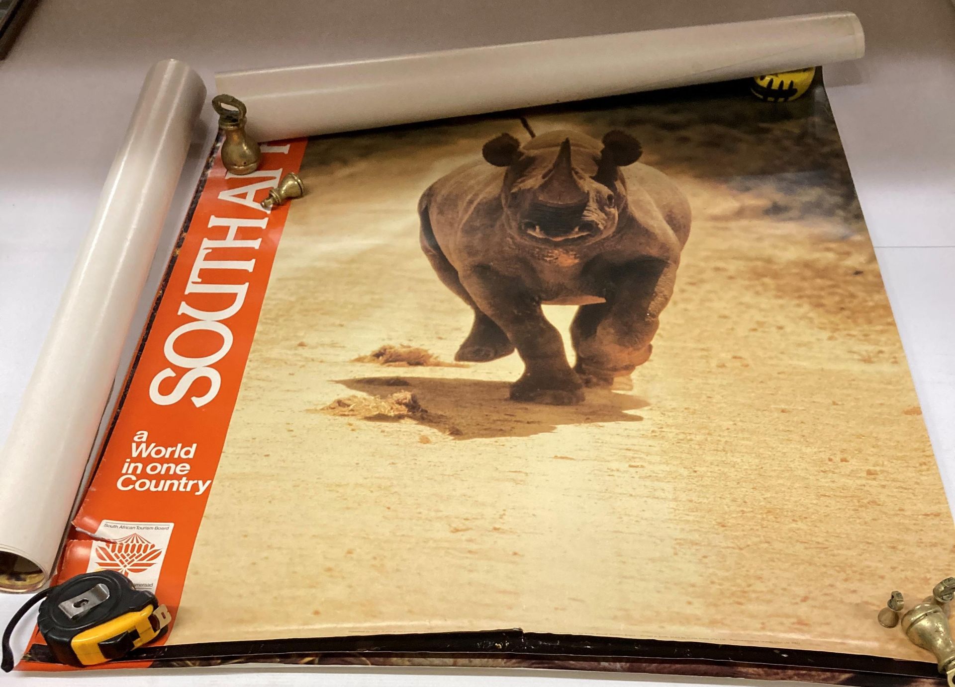 Four large South Africa tourist board posters featuring animals,