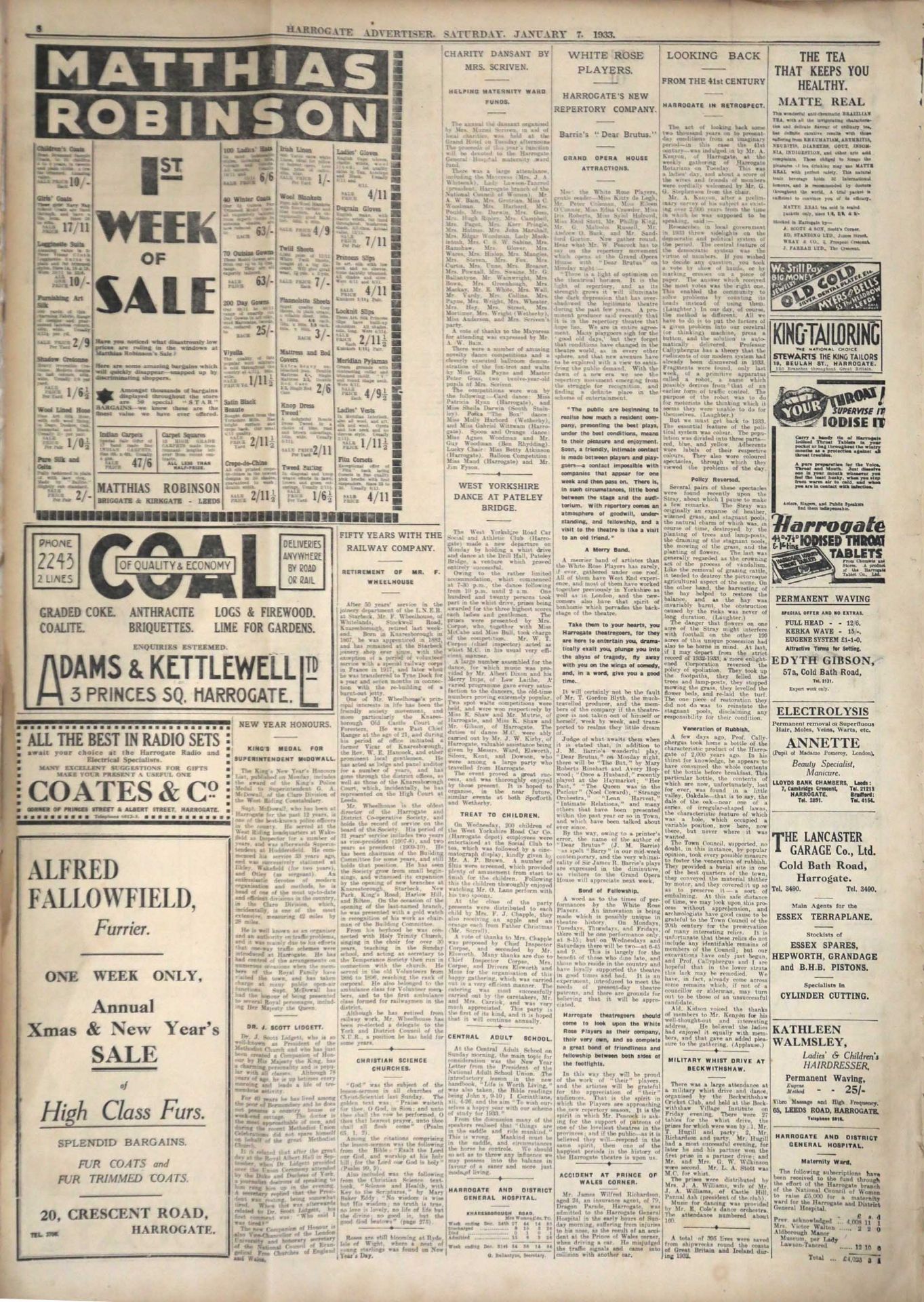 The Harrogate Advertiser 97th Year of Publication - Sat Jan 7th 1933 - price 2D by post for 12 - Image 3 of 4