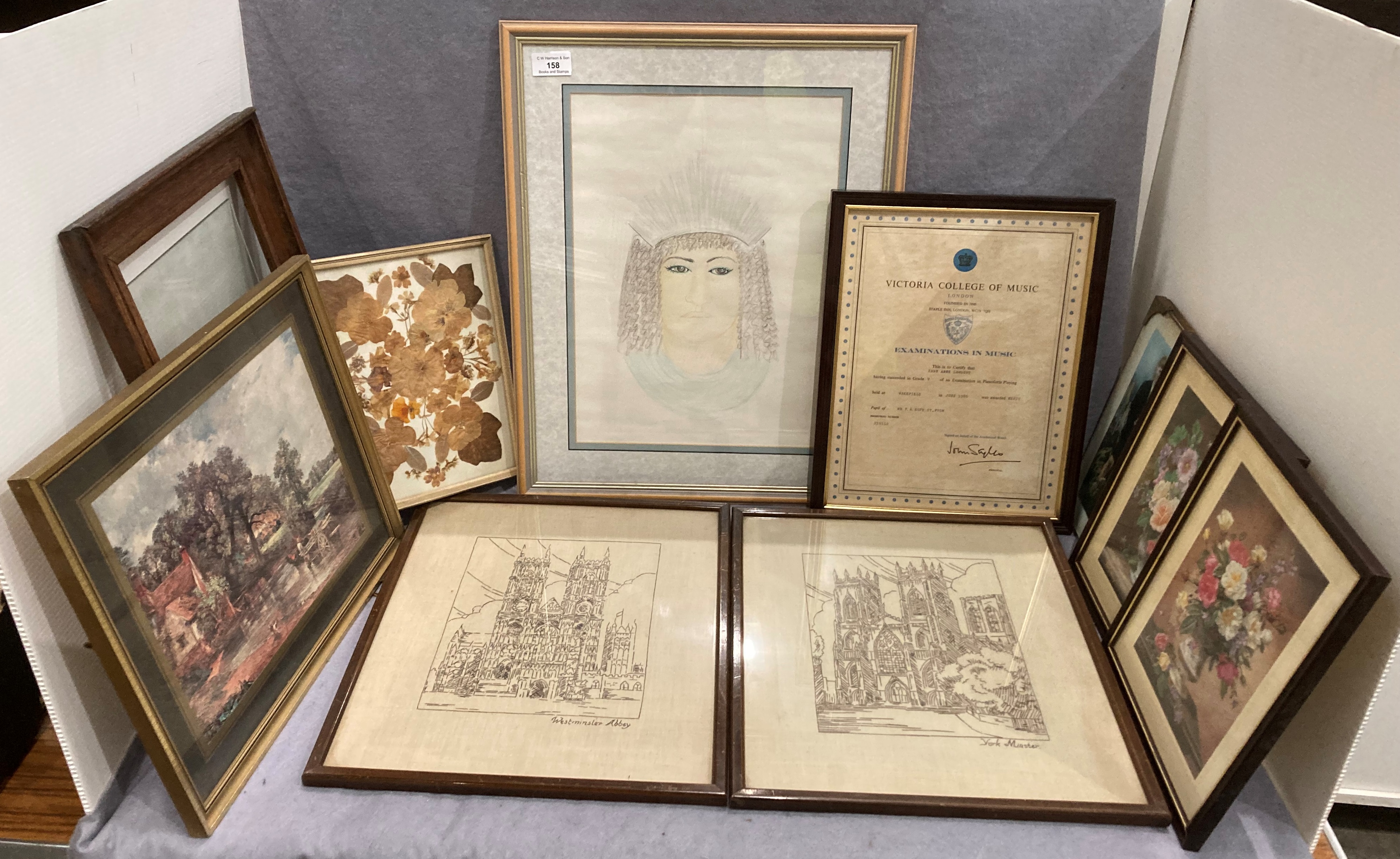 Contents to box - various framed pictures and prints