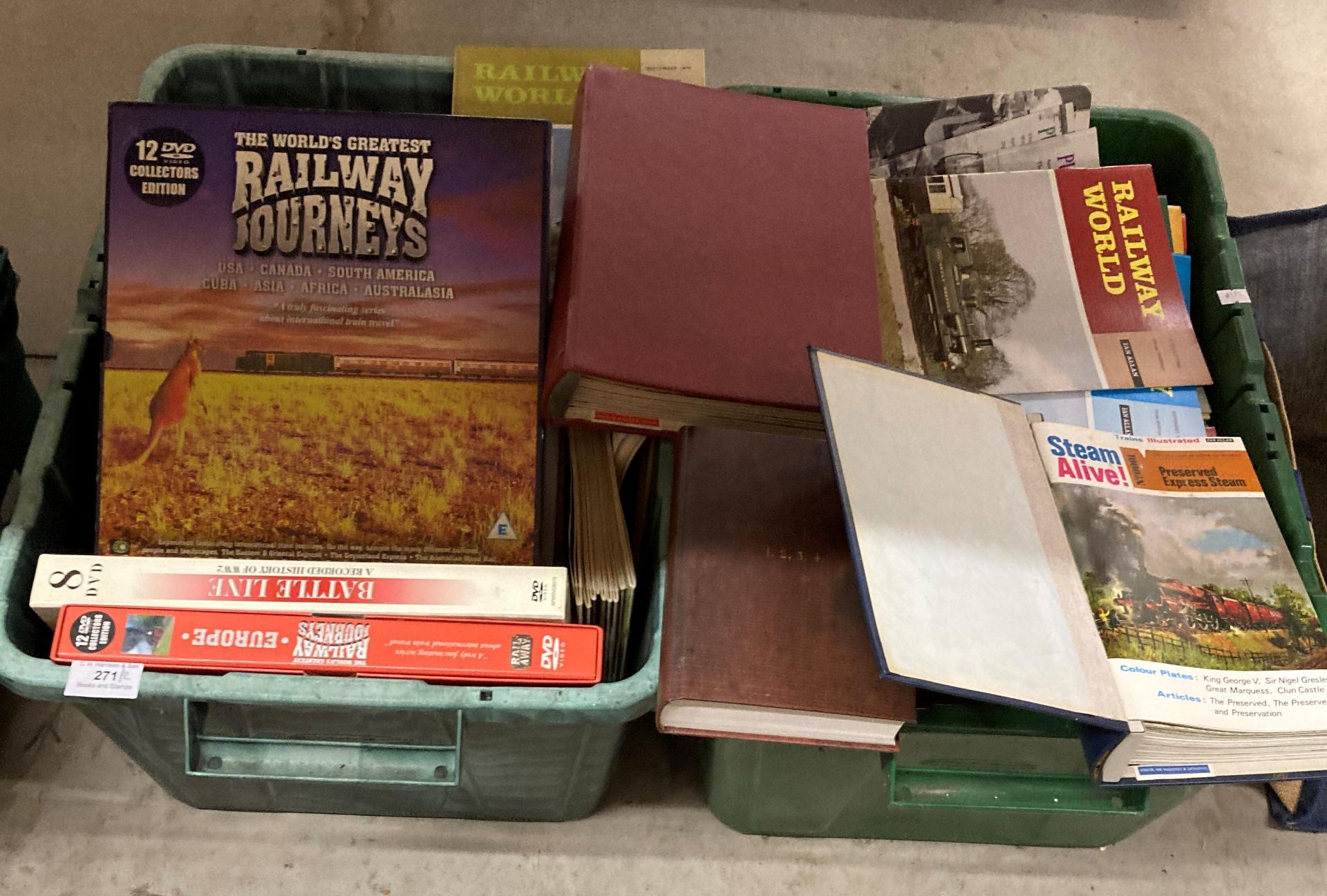 Contents to two green plastic crates - a large quantity of Railway World magazines 1960's/70's,