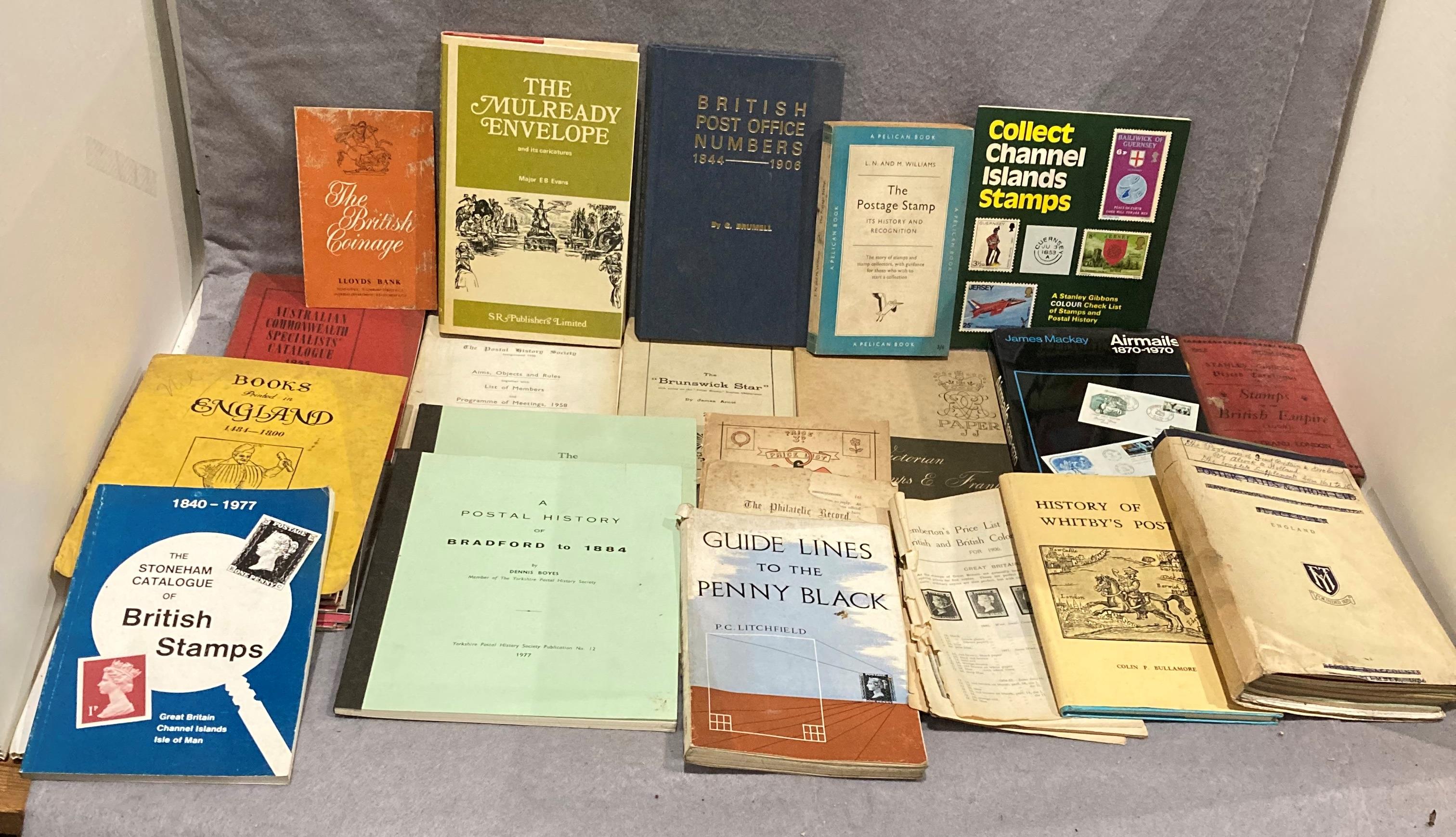 Stamp and philatelic related - twenty books and booklets and some loose sheets including Dennis