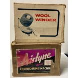 Two items - table mounting manual wool winder and an 'Airlyne Minor' table mounting candlewick