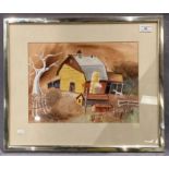 Fred Ward framed watercolour of a barn 27cm x 34cm