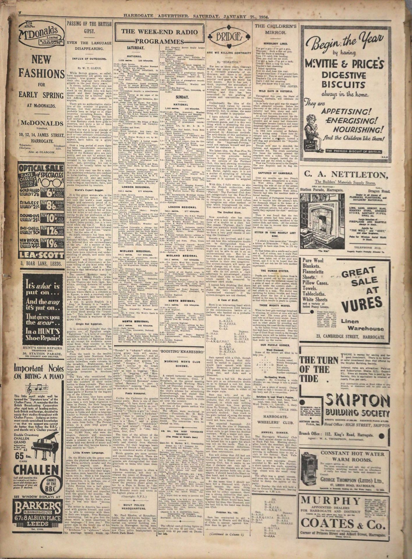 The Harrogate Advertiser 98th Year of Publication - Sat Jan 6th 1934 - price 2D by post for 12 - Image 2 of 2