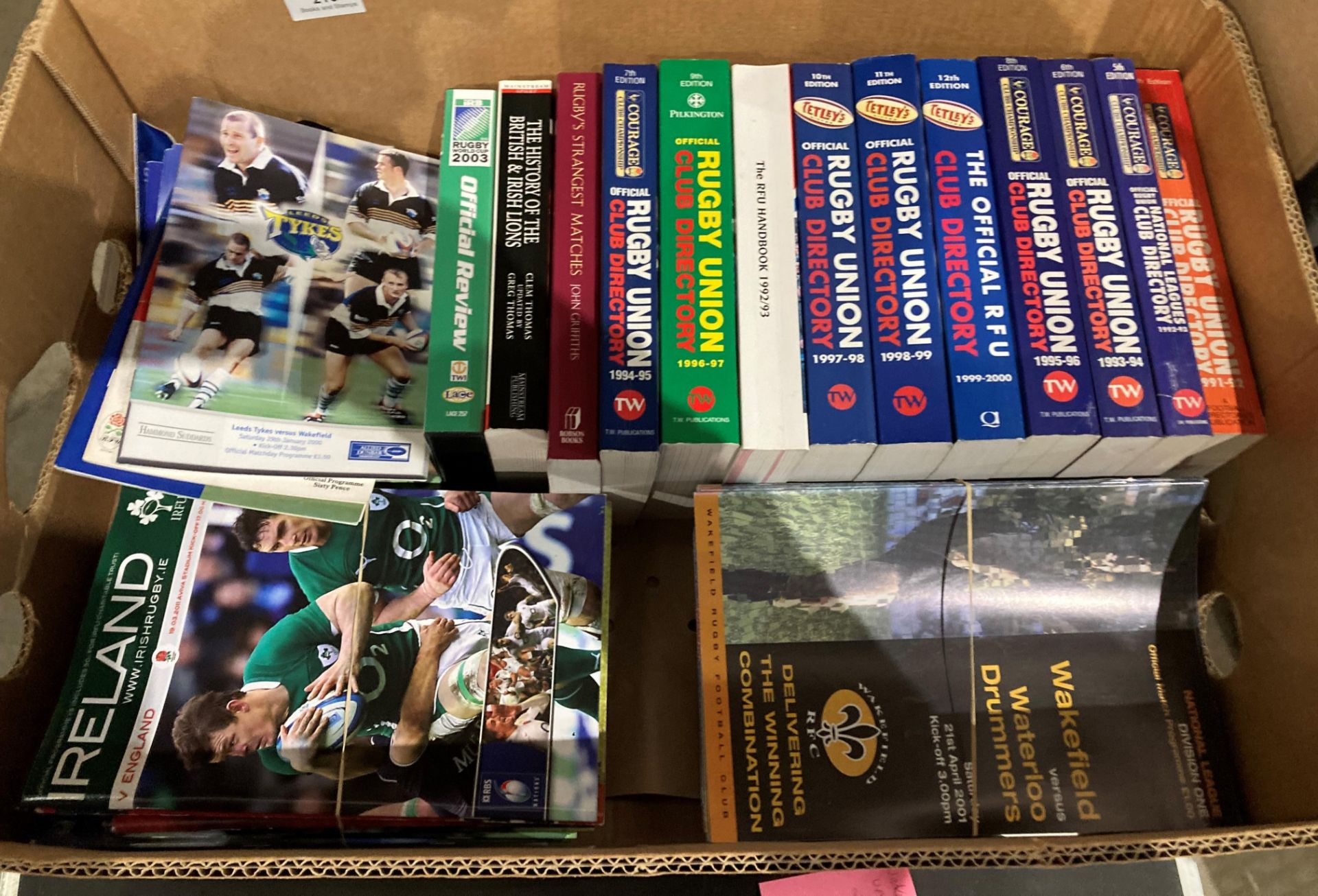 Rugby Union related - contents to box Courage Official Rugby Union Club Year Directories,