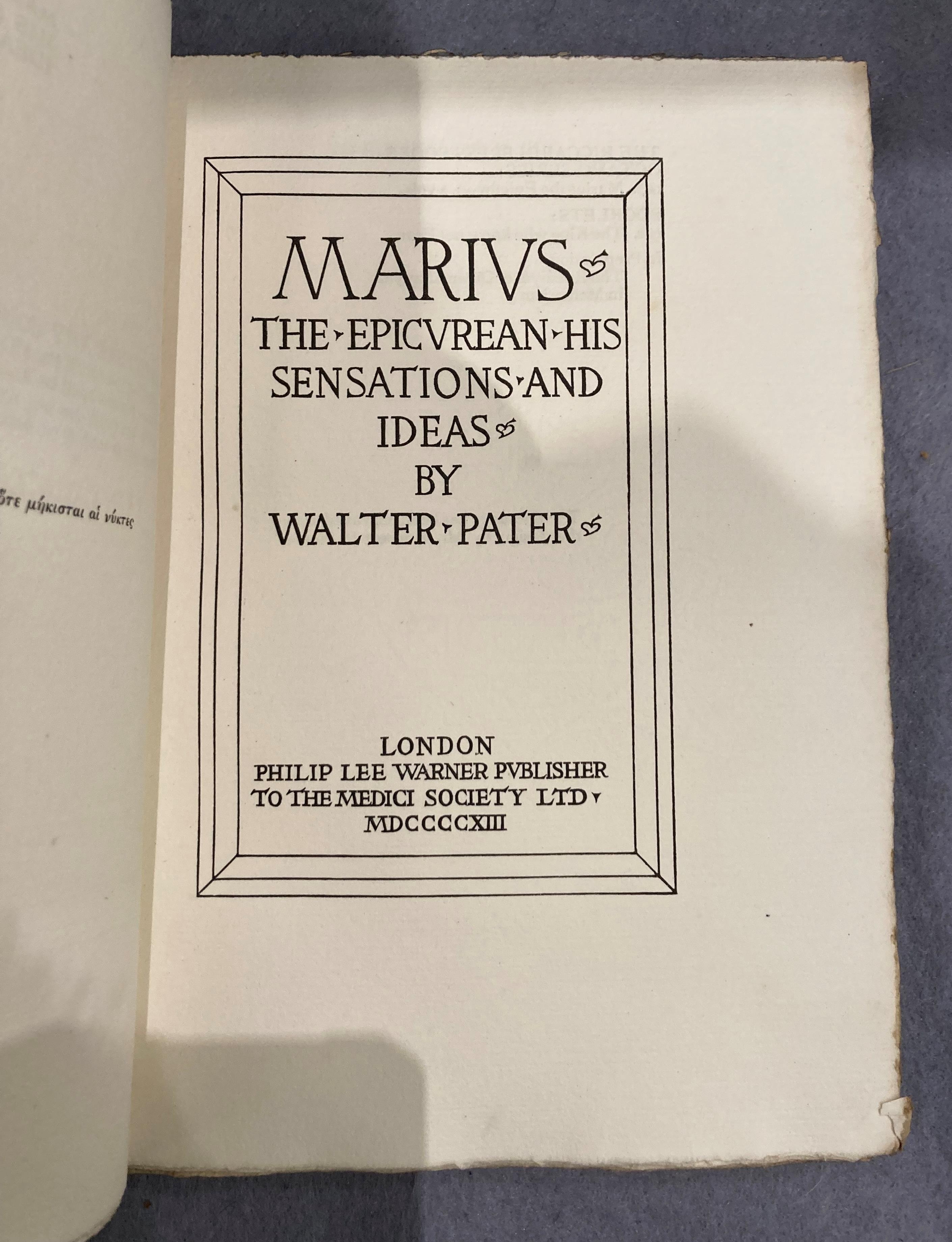 Walter Pater 'Marcus the Epicurean: His Sensations and Ideas' in two volumes published for The - Image 3 of 12