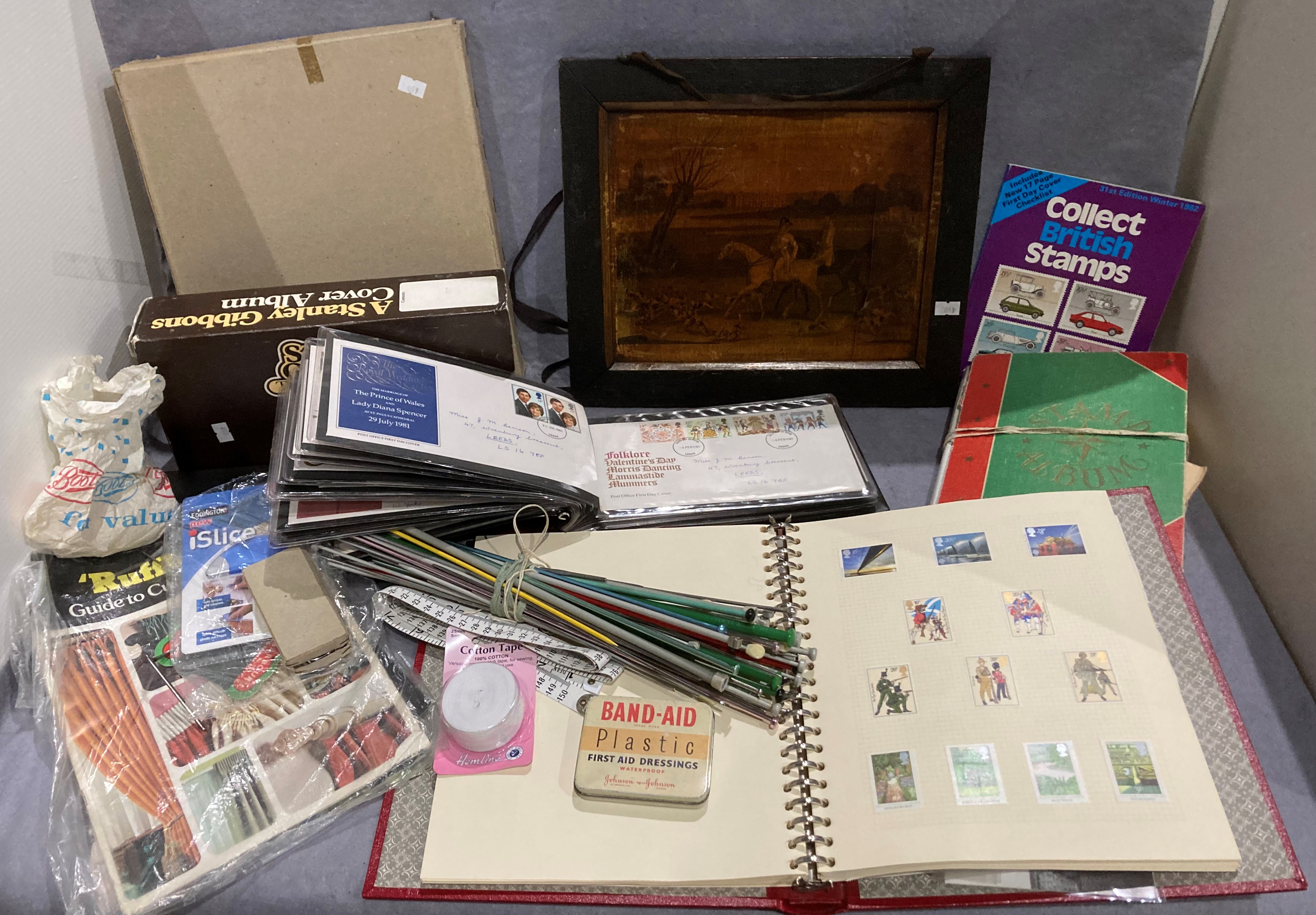 Contents to box - an Even Leaf Standard loose leaf stamp album containing British stamps circa late