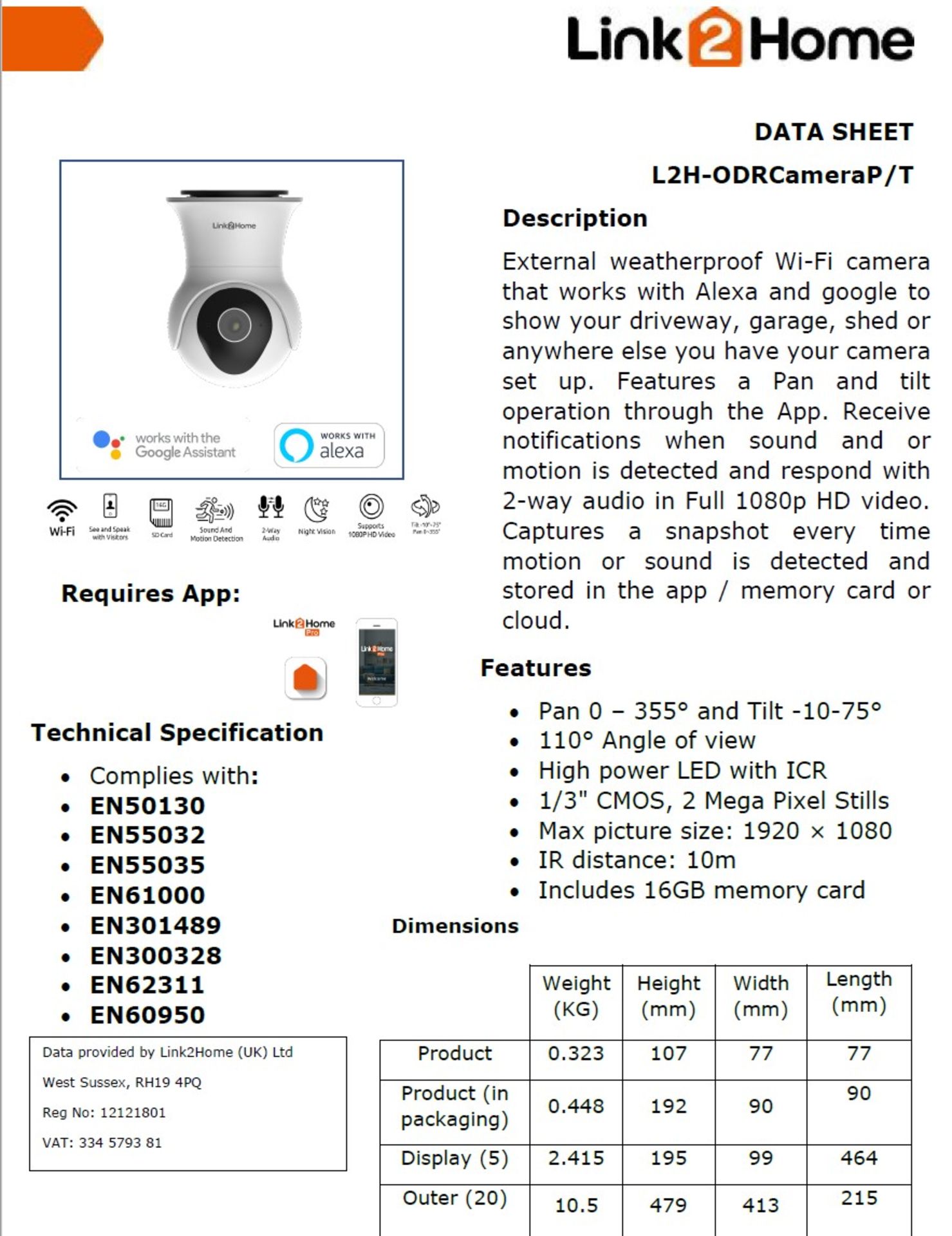 40 x Link2Home 'L2H-ODRCameraP/T' External Weatherproof Wi-Fi Camera with Pan and Tilt Operation - - Image 9 of 15