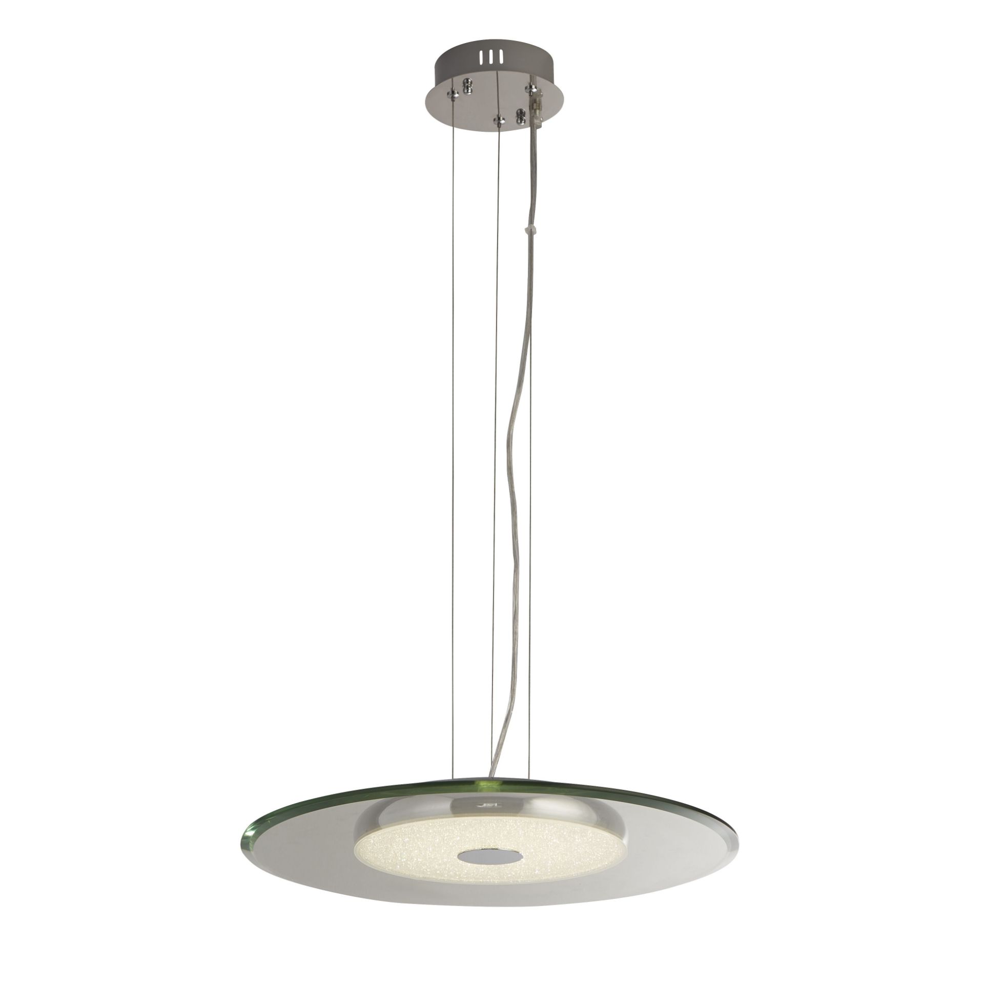 HEIGHT ADJUSTABLE CHROME, GLASS AND CRYSTAL SAND LED CEILING PENDANT, 16W, 125CM HIGHT. RRP £146.