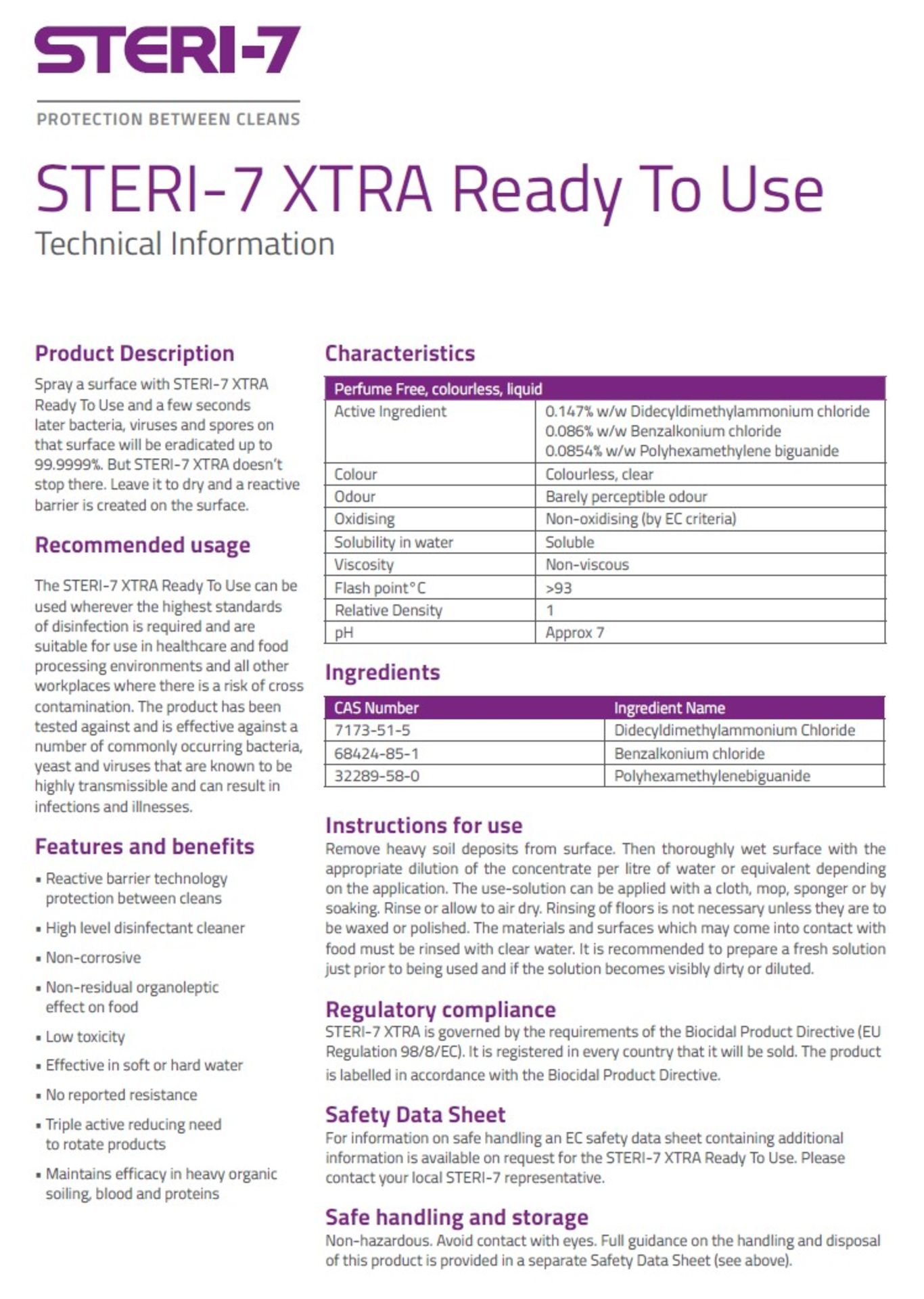 80 x Steri-7 5L Bottles of Xtra High Level Surface Disinfectant Cleaner - Ready to Use (20 outer - Image 5 of 12