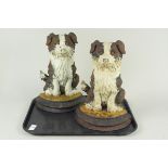 A pair of cast iron painted door stops depicting two loyal Collie dogs