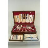 A wooden cased canteen of silver plated cutlery, six setting,