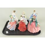 Six Royal Doulton figurines, 'Leading Lady' HN 2269, 'Lady Charmian' HN 1949, 'Innocence' HN 2842,