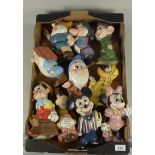 Five ceramic Disney based dwarfs, each signed Johanna 1995 plus Mickey and Minnie Mouse,