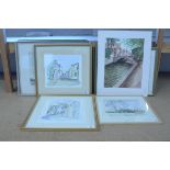 A collection of six framed watercolours by Beccles artist Marguerite Bentney of mainly local views