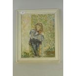 An oil on canvas of a girl with dog by 'Nicolette Vine, 1975', signed lower left,