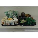 A mixed lot of items including a pair of Sylvac dogs, commemorative mugs,