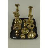 An early 19th Century brass taperstick, miniature brass pricket candlestick,