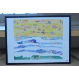 A beach scene with bathers, screen print 54/99 signed 'Ken Done 99' in margin,