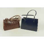 A vintage Mappin & Webb lizard skin effect handbag plus a vintage blue leather handbag