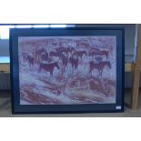 A large framed print of a herd of wild horses after Imre Hofbauer,