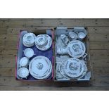Two boxes of 'bone Coronet china' in the Indian Tree pattern including plates, tureens, cups,