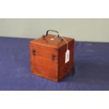 An early 20th Century mahogany battery box, Schall, part of a 'shocking coil' apparatus,