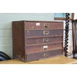 A vintage pine five drawer bank of drawers