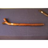 A 19th Century Fijian gun stock war club of typical form with fine chip carving and matted head to