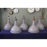 Five mid 20th Century grey enamelled industrial lamp shades,