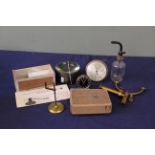 A mixed lot comprising blank microscope slides, assorted lens, two lacquered brass stands,