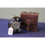 A mid 20th Century, leather cased, black lacquered anemometer, unsigned,