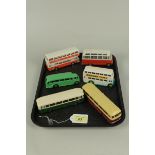 Six vintage Dinky buses and coaches (playworn condition)