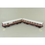 A pair of Ace Trains 'O' gauge Caledonian coaches, approx 38cm long (mild play wear,